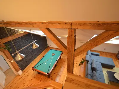 an overhead view of a pool table in a room at Apartment Wohnung Attic Josefov mit eigener Terrasse by Interhome in Prague
