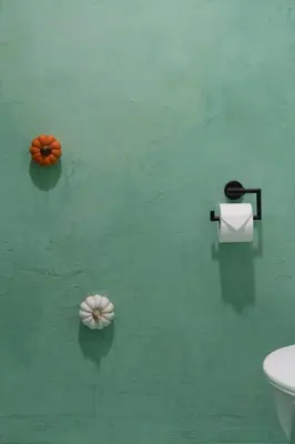 two flowers on a green wall with a toilet paper roll at 2 bedroom apartment in New Town close to river in Prague