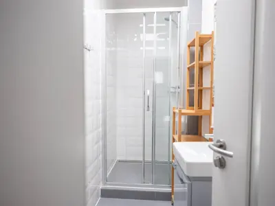 a bathroom with a shower and a toilet and a sink at Golden Horse in Prague