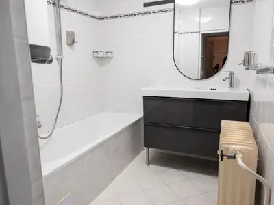 a bathroom with a tub and a sink and a mirror at Golden Horse in Prague