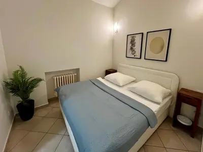 a bedroom with a bed and a potted plant at Opatovicka Central Living in Prague