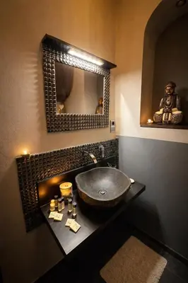 a bathroom with a sink and a mirror at Cozy Private Studio for Couples & Solo Travelers in Prague