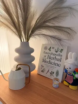 a white vase sitting on a table with a plant at Easy City Access Bright 1BR with Underground Parking in Prague
