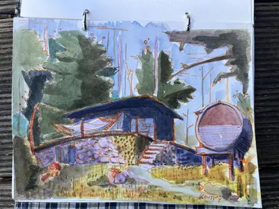 a painting of a painting of a house at Tinyhouse Veranda