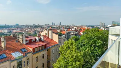 a view of a city from a building at Stunning Modern 2bedroom with Iconic View in Prague