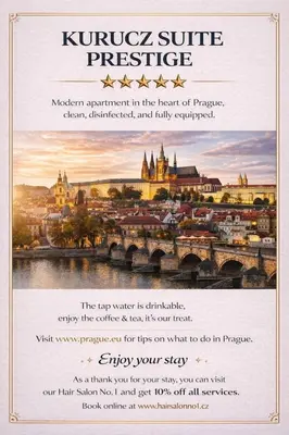 a flyer with a picture of a city at Vinohrady 105 - Prestige in Prague