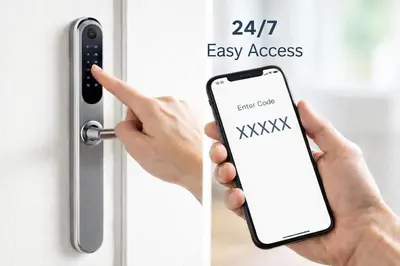 a person unlocking a door with a cell phone at Vinohrady 105 - Prestige in Prague