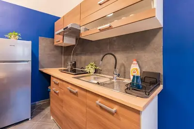 a kitchen with a sink and a refrigerator at Luna Female Hostel in Prague