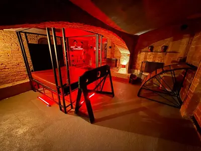a room with a swing in a room with a fireplace at Playroom Prague Vinohrady in Prague