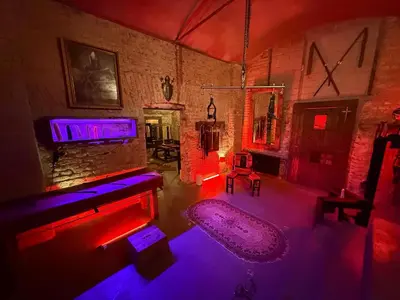 an overhead view of a living room with purple lights at Playroom Prague Vinohrady in Prague