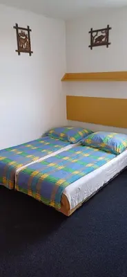 a bed in a room with a bed sidx sidx sidx at Penzion Mirja