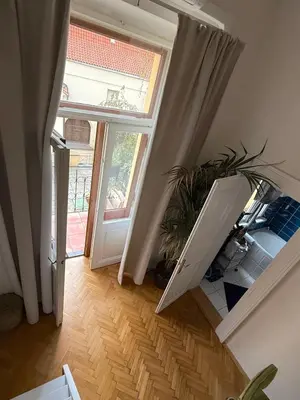 an empty room with a door and a plant at Apartment Siroka 14 in Prague