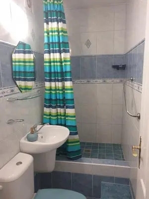 a bathroom with a sink and a toilet and a shower at Pension Beránek in Prague
