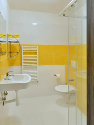 a bathroom with a sink and a toilet at Pension 101 Dubá in Dubá