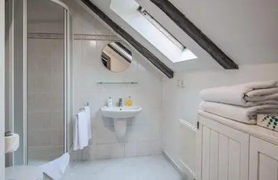 a bathroom with a sink and a shower at Apartments Rybná in Prague