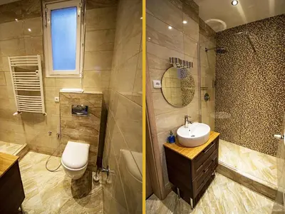 a bathroom with a sink and a toilet and a shower at Champagne Studio with Sauna in Prague