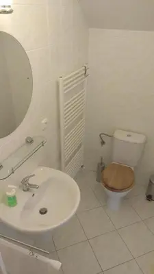a white bathroom with a toilet and a sink at Guest House Kaskáda in Vrané nad Vltavou