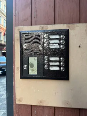 a metal box on the side of a building at Apartment Skorepka 4 in Prague
