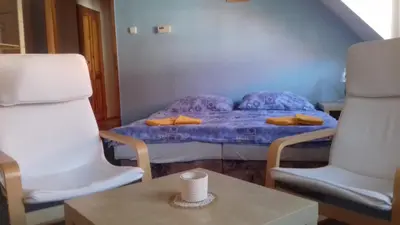 a small room with a table and two chairs at Penzion Paták in Kamýk nad Vltavou