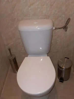 a white toilet in a bathroom with a trash can at Apartmány Karlštejn in Karlštejn
