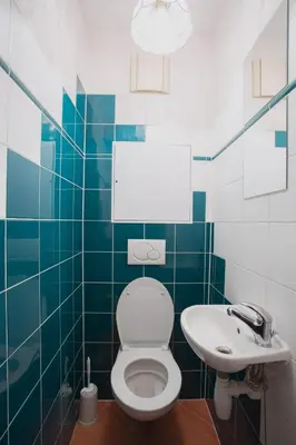 a bathroom with a toilet and a sink at Victoria Design Stays - Apartment Rehorova in Prague