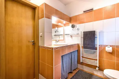 a bathroom with a sink and a toilet at Apartment Neratovice in Neratovice