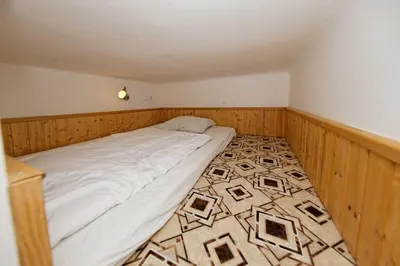 a large bed in a room with a rug at Apartment Lublanska 48 in Prague