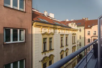 a view from the balcony of a building at Downtown Apartments Kozatska in Prague