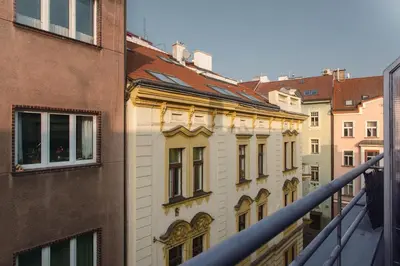 a view from the balcony of a building at Downtown Apartments Kozatska in Prague