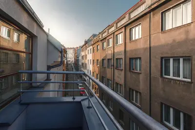 a view of an alley between two buildings at Downtown Apartments Kozatska in Prague