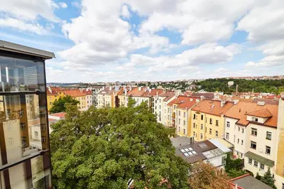 a view of a city from a building at Kasablanka apartments in Prague