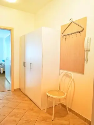 a chair and a cabinet in a room at Apartment Promenada in Poděbrady