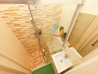 a bathroom with a shower and a toilet and a sink at Apartment in the center of Prague in Prague