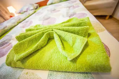 a green towel sitting on top of a table at Agropenzion U Bartousku in Malíkovice