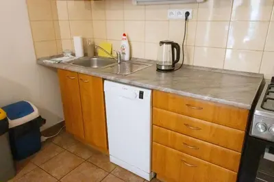 a small kitchen with a sink and a counter top at Apartments with 2 Bathrooms- 5 minutes from Old Town - 102 m2 in Prague