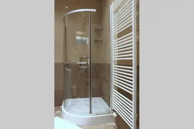 a bathroom with a shower with a toilet in it at Apartment Argentinská 8 in Prague