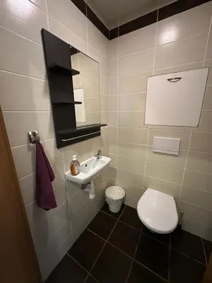 a bathroom with a toilet and a sink at Prague Gate Apartments in Prague