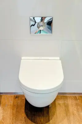 a white toilet in a bathroom with a picture on the wall at Prague Days - One-bedroom Apartment with Workspace and iMac in Vinohrady in Prague