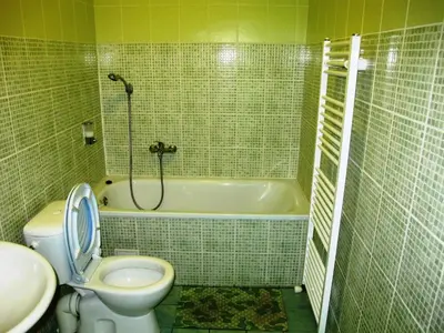 a bathroom with a tub and a toilet and a sink at Hotel U Lišky in Hošťka
