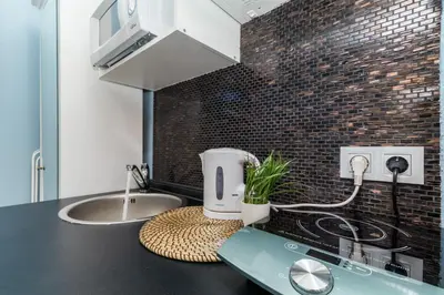 a kitchen counter with a toaster and a sink at Residence Vaclavska in Prague