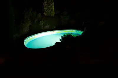 a large blue frisbee in the dark at Bydleni u Babicky in Bratronice