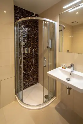 a bathroom with a shower and a sink at Bourgeois Apartment in Cultural Heritage Building by Ruterra in Prague