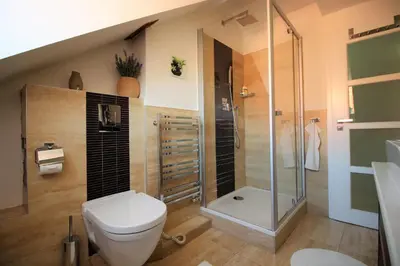 a bathroom with a toilet and a shower at Agnes - Apartments in Prague