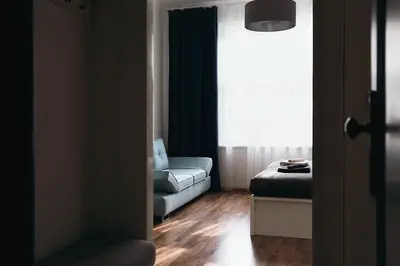 a living room with a couch and a window at Apartment Gesse Jirsikova in Prague
