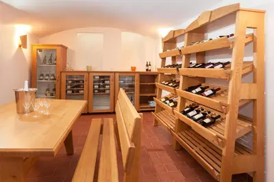 a wine tasting room with a wooden wine cellar at Augustus et Otto Hotel in Prague