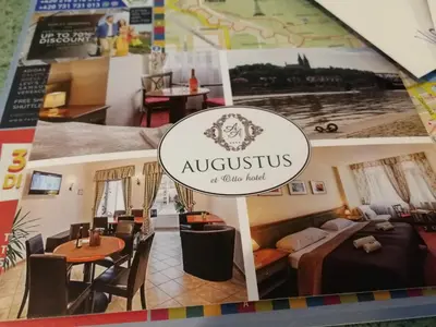 a collage of photos of a hotel room at Augustus et Otto Hotel in Prague