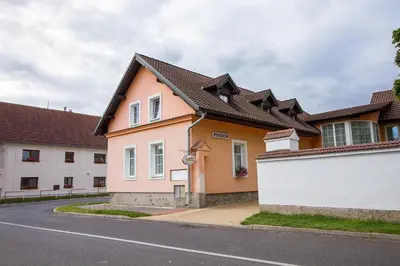 a house on the side of a street at Penzion Vědomice in Vědomice