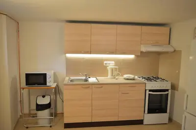 a small kitchen with a sink and a stove at U Lokálky in Zadní Třebaň