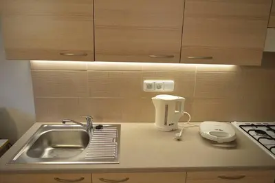 a kitchen counter with a sink and a mixer at U Lokálky in Zadní Třebaň