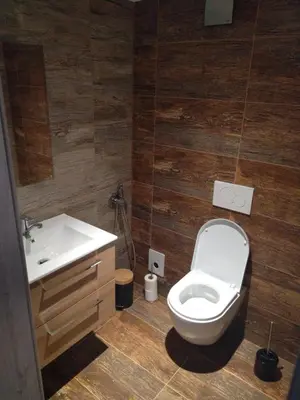 a bathroom with a toilet and a sink at Apartman pod Svatou Horou in Příbram